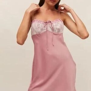 Urban Outfitters Perrie Lace Inset Pink Slip Dress